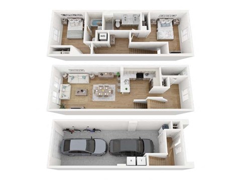 the 3d floor plan of the house with cars